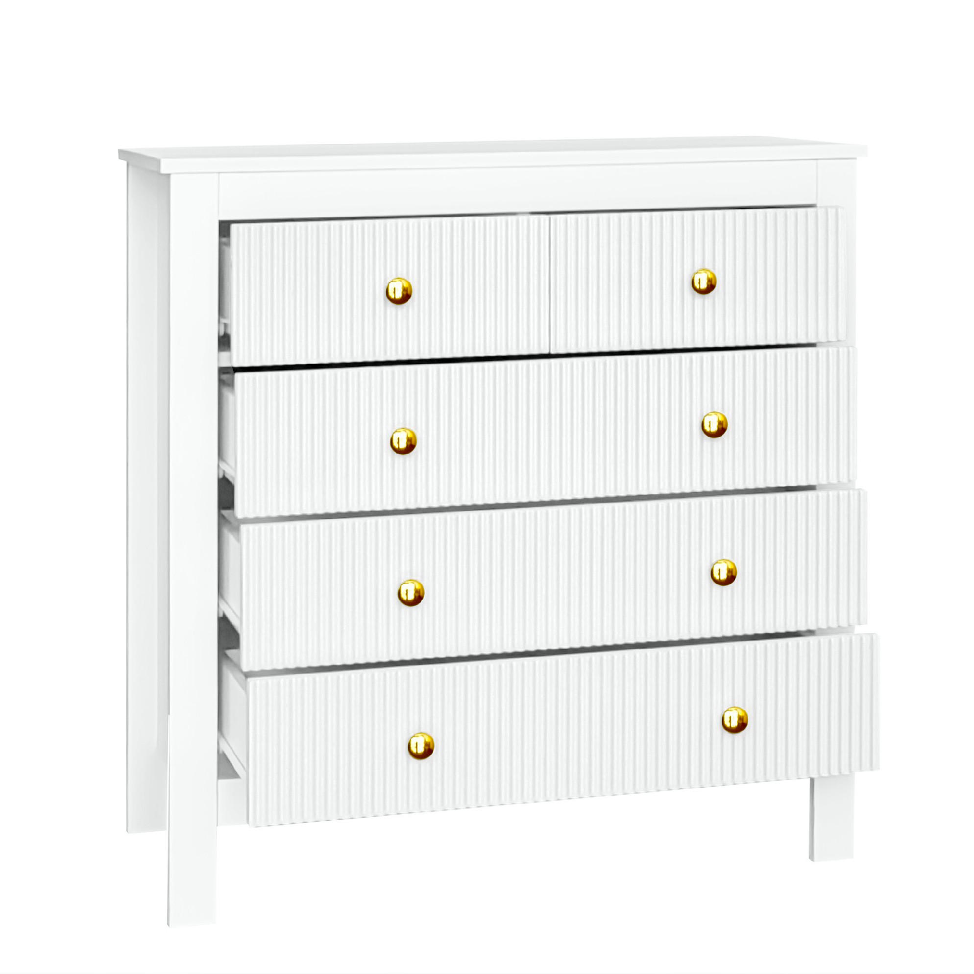 SIDEBOARD 79/80,5/39,5 cm in Weiß mit 5 Schubladen und goldfarbenen Griffen - Weiß, Holzwerkstoff (79/80.5/39.5cm) - Flora Grace