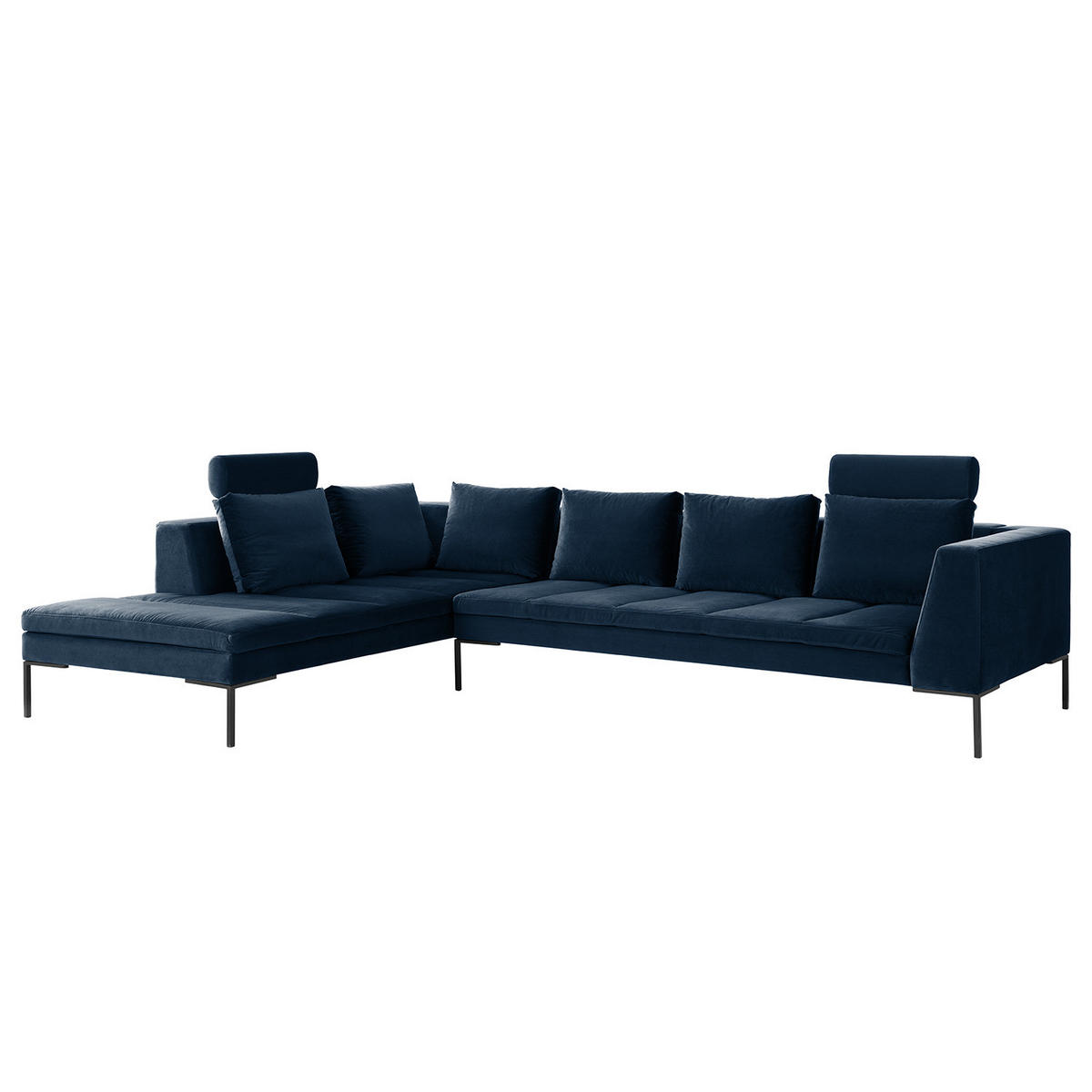 ECKSOFA mit Ottomane - Schwarz/Dunkelblau, Textil/Metall (319/230cm) - home24