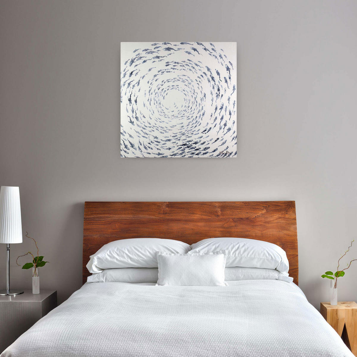 ÖLGEMÄLDE 80/80 cm - Weiß/Grau, Holz/Textil (1.6/80cm) - KUNSTLOFT