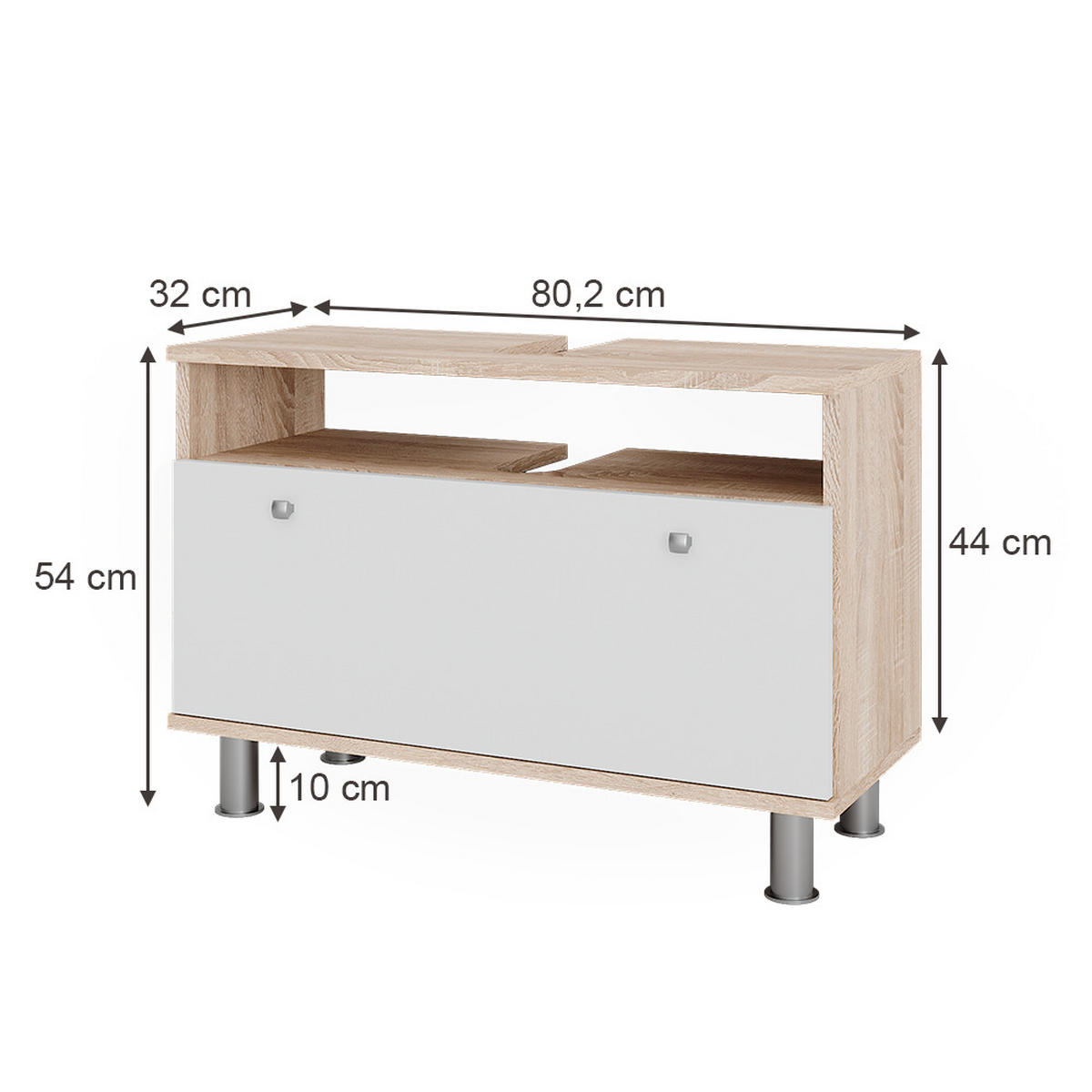 WASCHBECKENUNTERSCHRANK Fynn Sonoma/Weiß 80.2 x 54 cm mit Schublade - Weiß/Sonoma Eiche, Holzwerkstoff (80.2/54/32cm) - Vicco