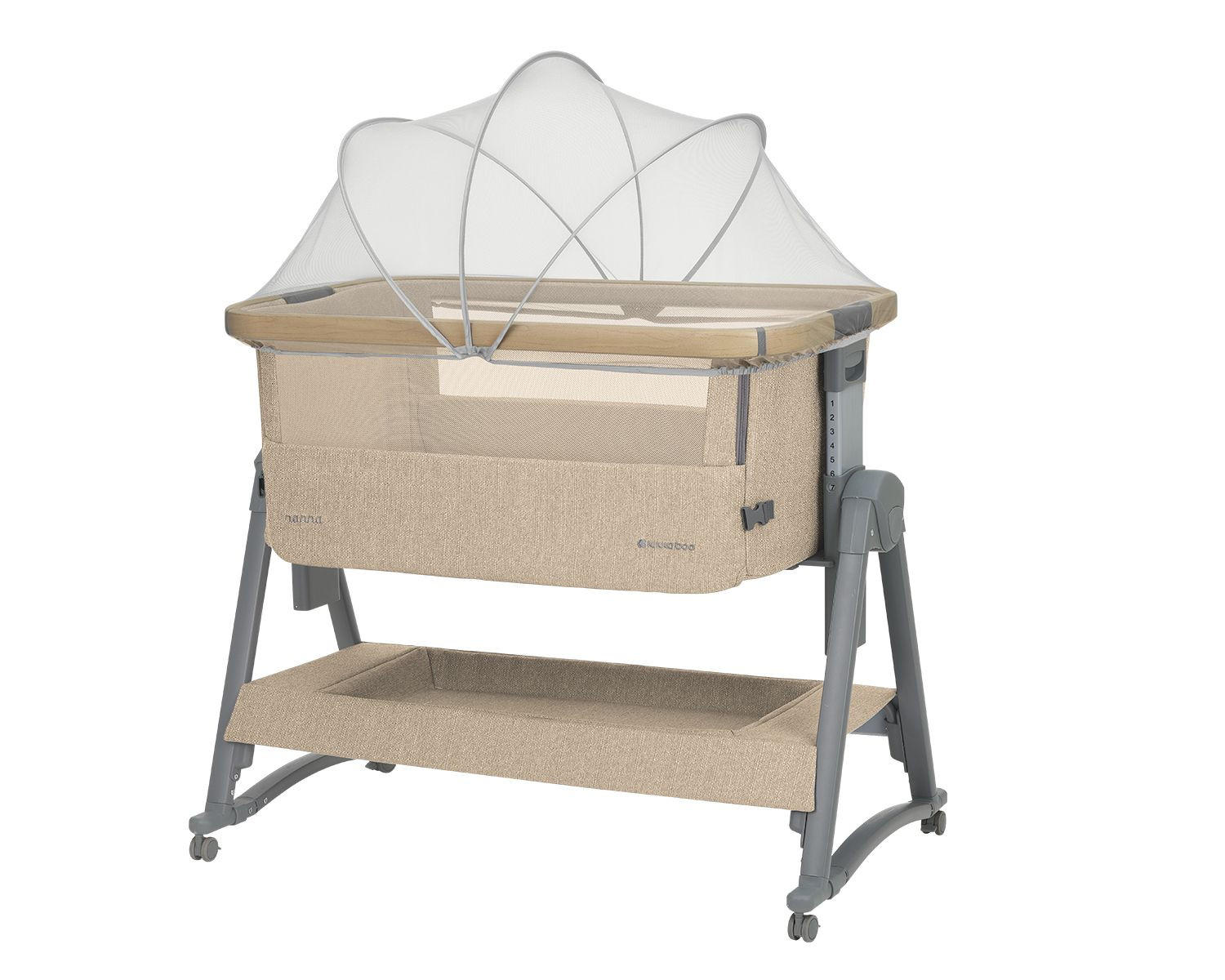 BEISTELLBETT Nanna 2 beige 100 x 48 cm, Schaukelstäbe, Anti-Reflux, Moskitonetz, Räder mit Bremse - Beige, Metall (48/100cm) - Kikka boo
