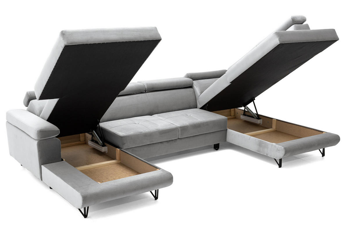 ECKSOFA U-Form JUNIOR U Rechts mit Schlaffunktion 128x254 Velours Grau - Schwarz/Grau, Holz/Textil (184/90/323cm) - Muffo