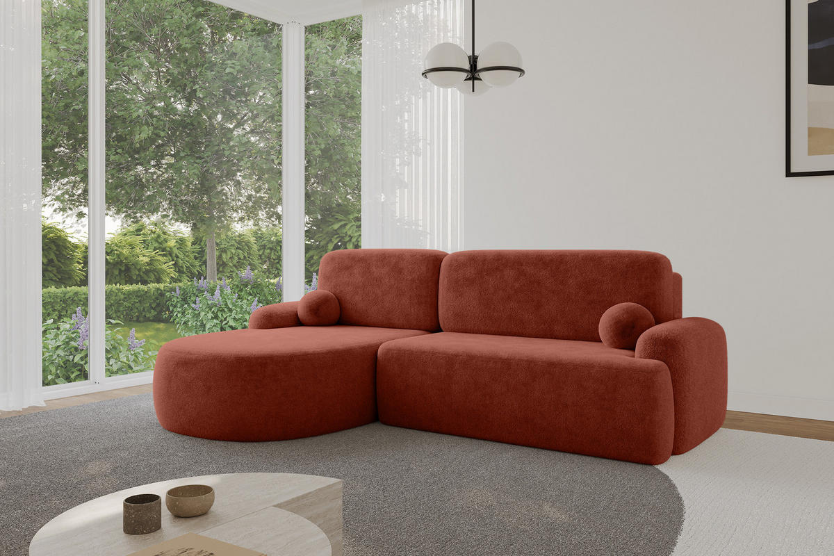 ECKSOFA mit Schlaffunktion und Bettkasten LIRA-L - 264x172x89 Terrakotta - Kupferfarben, Holzwerkstoff/Textil (264/172cm) - ALTDECOR