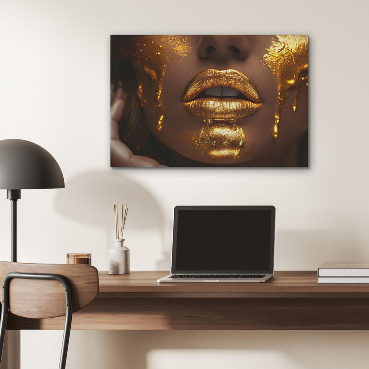 AKUSTIKBILD Frau - Gold - Luxus - Porträt Wanddeko 70x50 cm - Goldfarben, Kunststoff (70/50/0.9cm) - MuchoWow