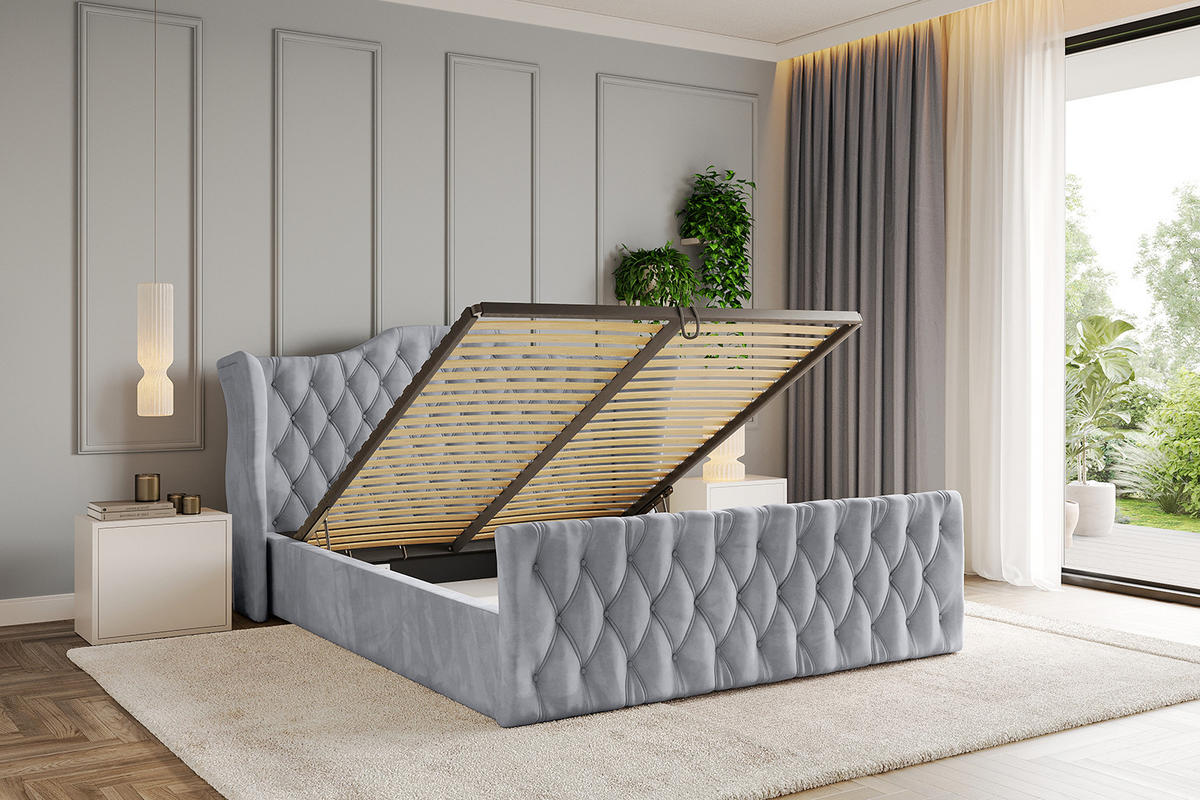 POLSTERBETT mit Bettkasten, Fußteil und Lattenrost, Boxbett ohne Matratze - ZORAN-Z 180x200 Hellgrau - Hellgrau, Holzwerkstoff/Textil (180/200cm) - ALTDECOR