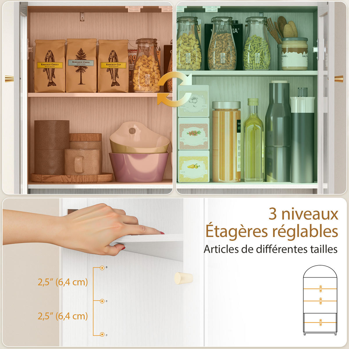 HIGHBOARD DE-11336 Vitrine mit 2 Acryltüren & verstellbaren Böden Weiß - Weiß, Holzwerkstoff (40/180/78cm) - ComfortXL