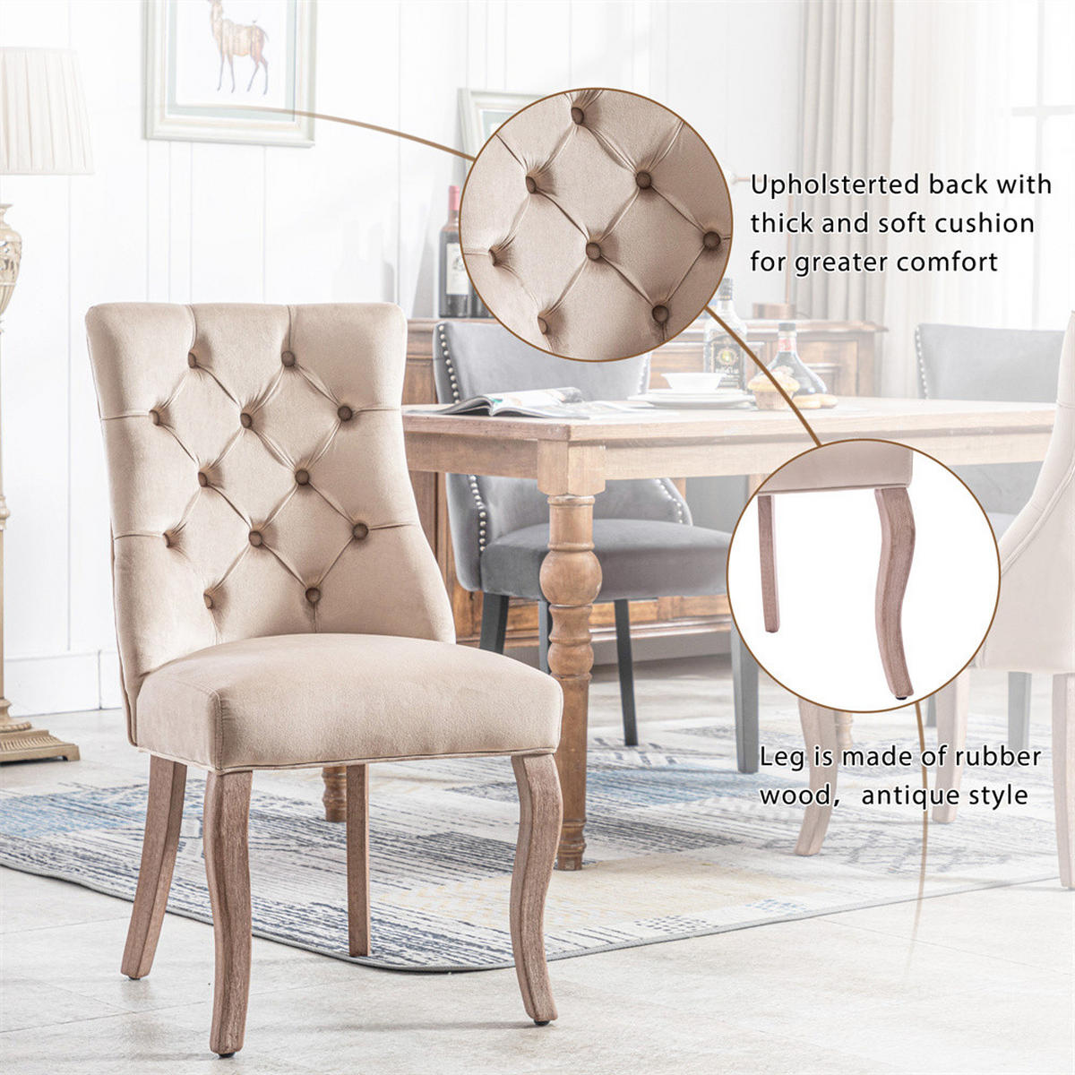 STUHL-SET 2 Stück in Beige Samt - Beige, Holz/Fell (47/97/51cm) - KOMHTOM