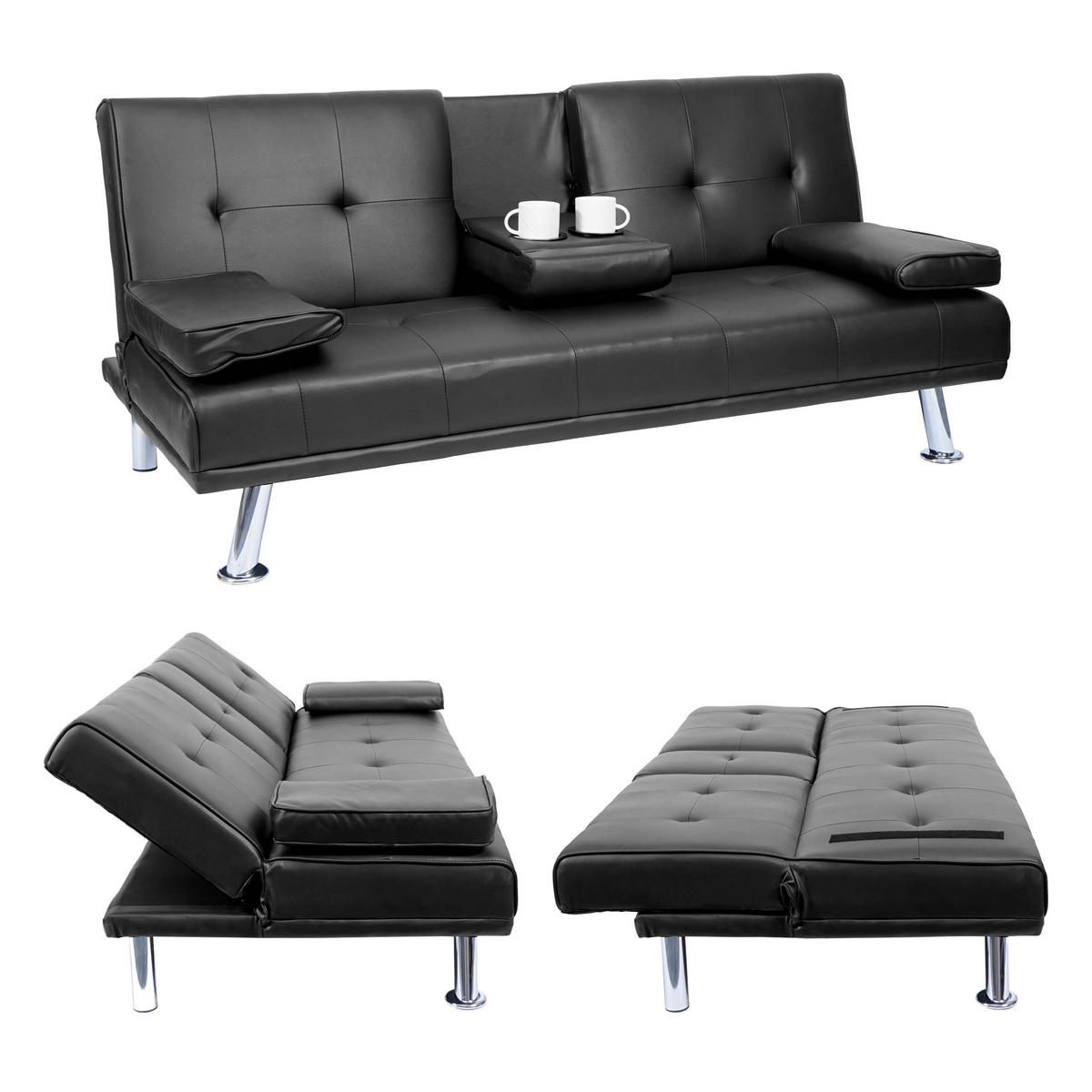 3ER-SOFA Schwarz - Schwarz, Textil (166/77/81cm) - MCW