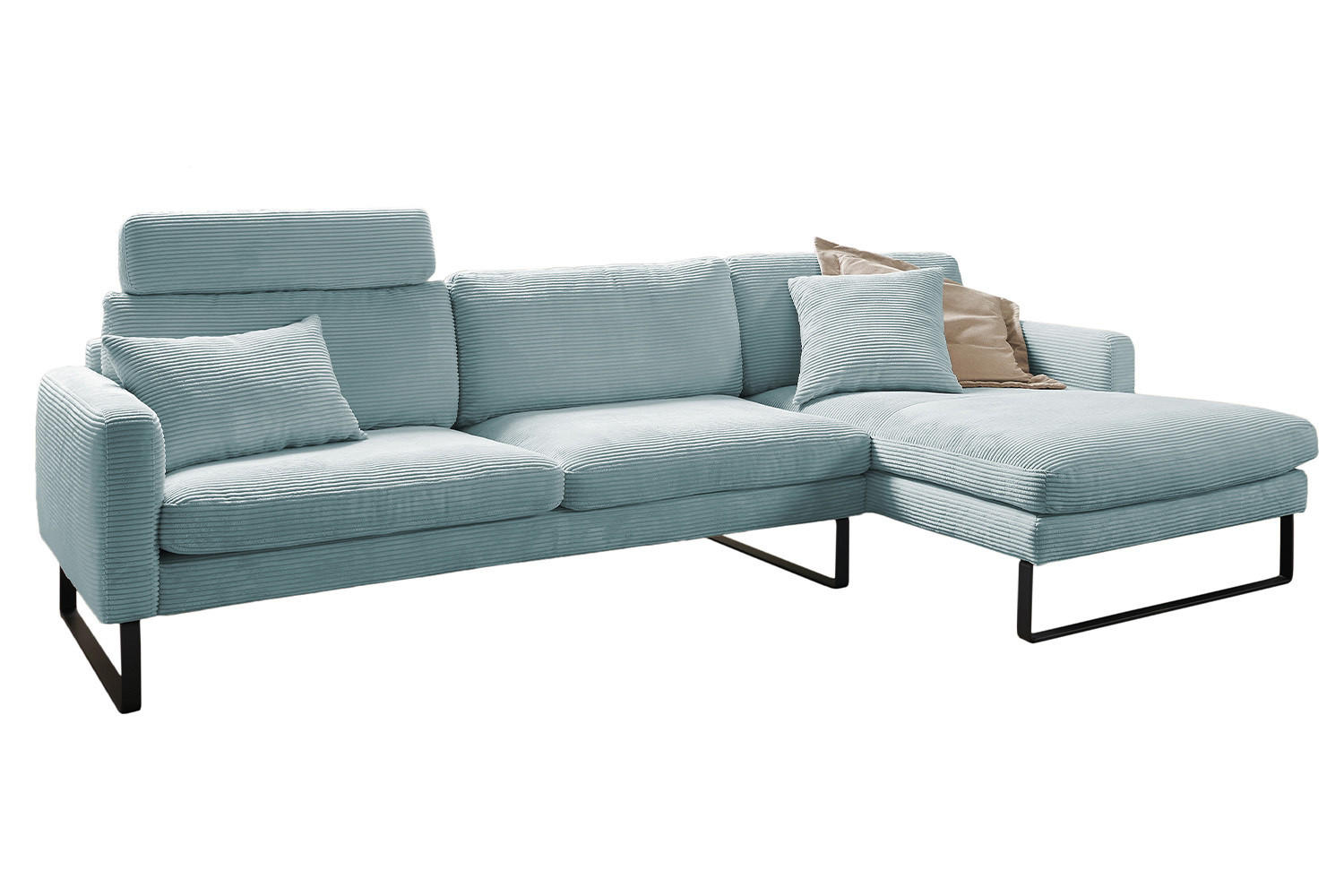ECKSOFA RICARDA Hellblau Cord - Schwarz/Hellblau, Textil/Metall (298/154cm) - KAWOLA