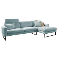 ECKSOFA RICARDA Hellblau Cord - Schwarz/Hellblau, Textil/Metall (298/154cm) - KAWOLA