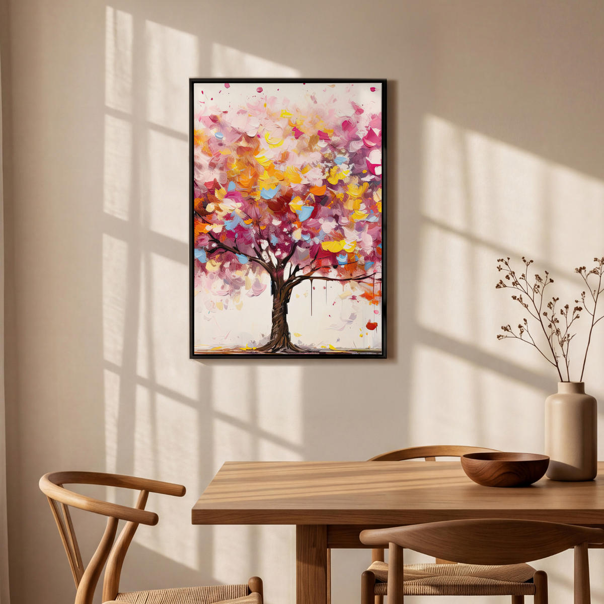 LEINWAND Bilder mit Rahmen - Aquarell - Baum - Kunst - Abstrakt - 60x90 - Multicolor, Textil (60/90cm) - MuchoWow