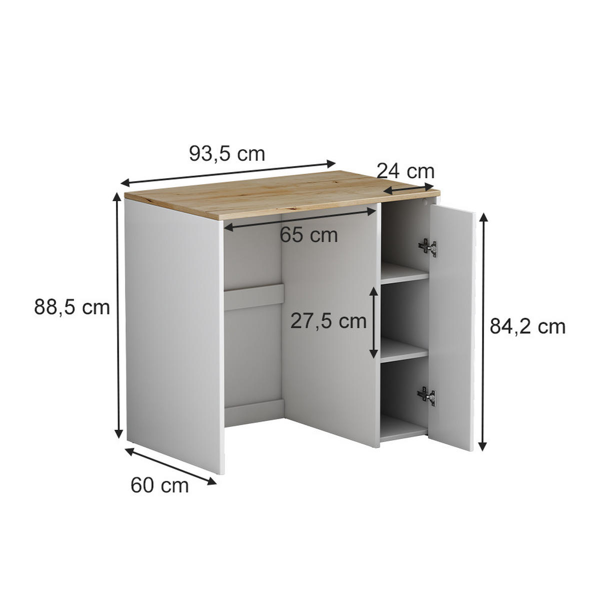 WASCHMASCHINENSCHRANK Lavik Weiß 93.5 x 88.5 cm mit 3 Fächer - Weiß, Holzwerkstoff (93.5/88.5/60cm) - Vicco