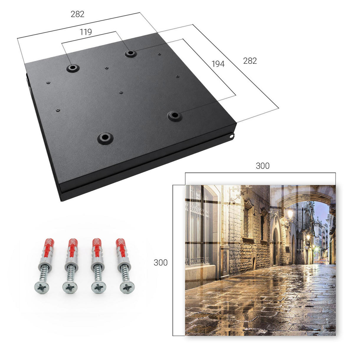 SCHLÜSSELBOX Schwarz 30x30 cm- Türöffnung nach rechts - Nachtstraße - Grau, Metall (30/30/5cm) - TULUP