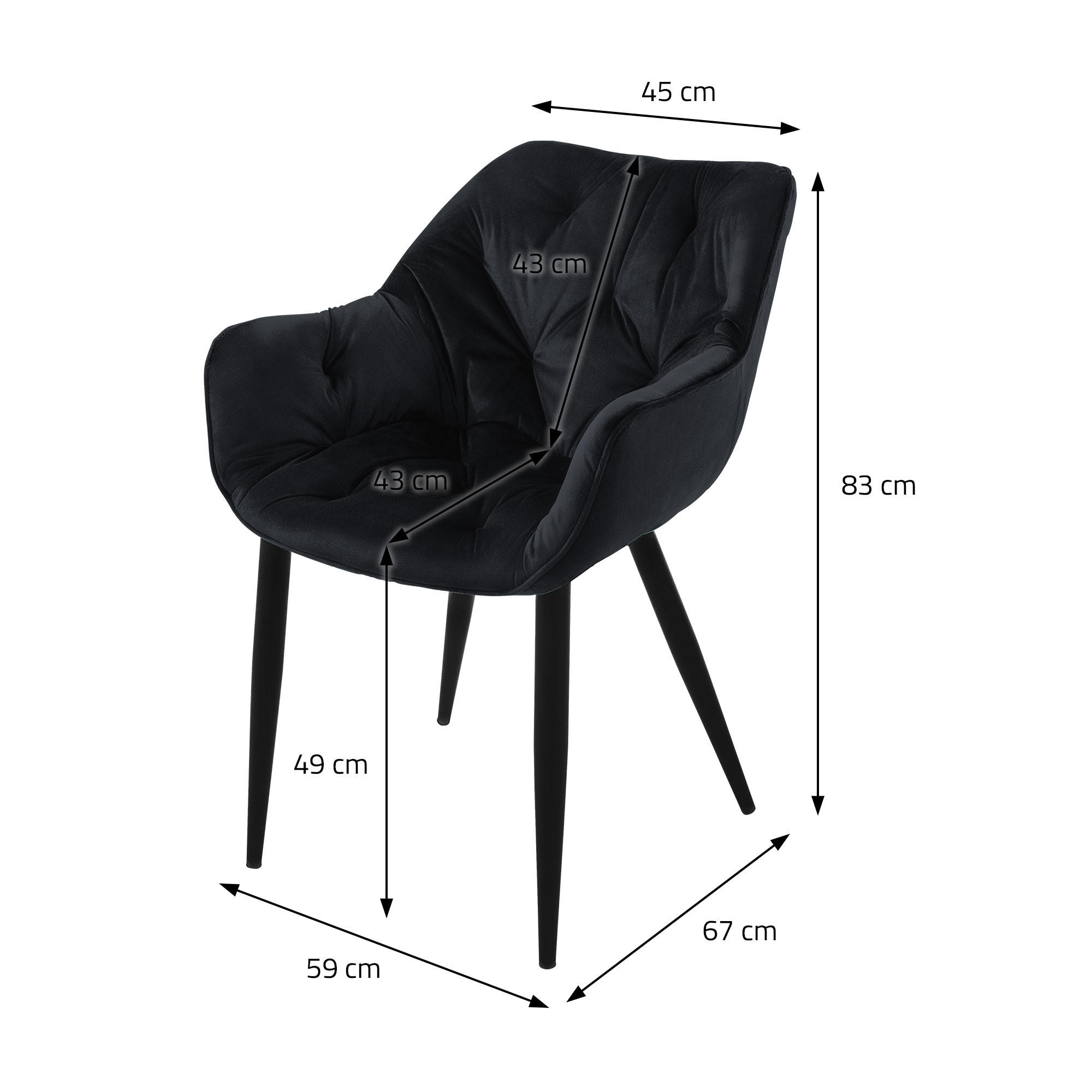 Thumbnail - Ml-Design Stuhl, Schwarz, Metall, 4-Sitzer, 60x82x57 cm, Esszimmer, Stühle, Esszimmerstühle, Armlehnenstühle