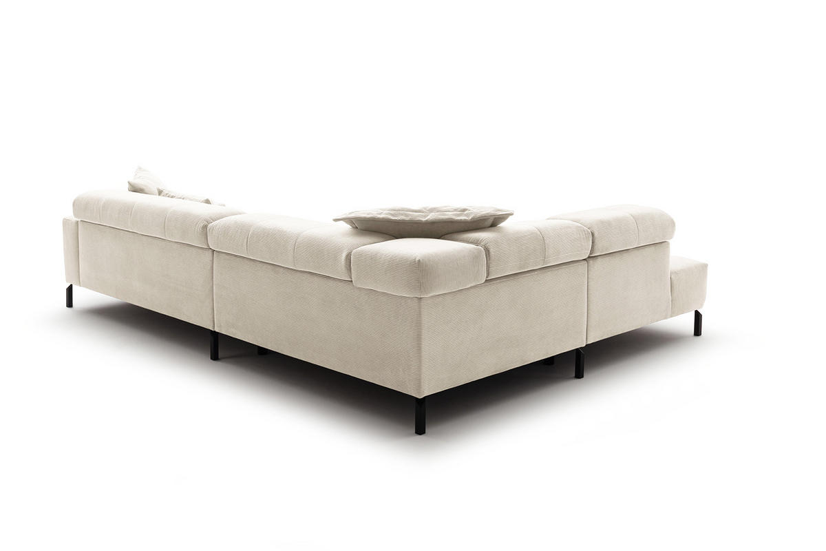 ECKSOFA MIT MOTORISCHEM SITZVORZUG OHIO Weiß Cord - Schwarz/Weiß, Textil/Metall (311/219cm) - KAWOLA