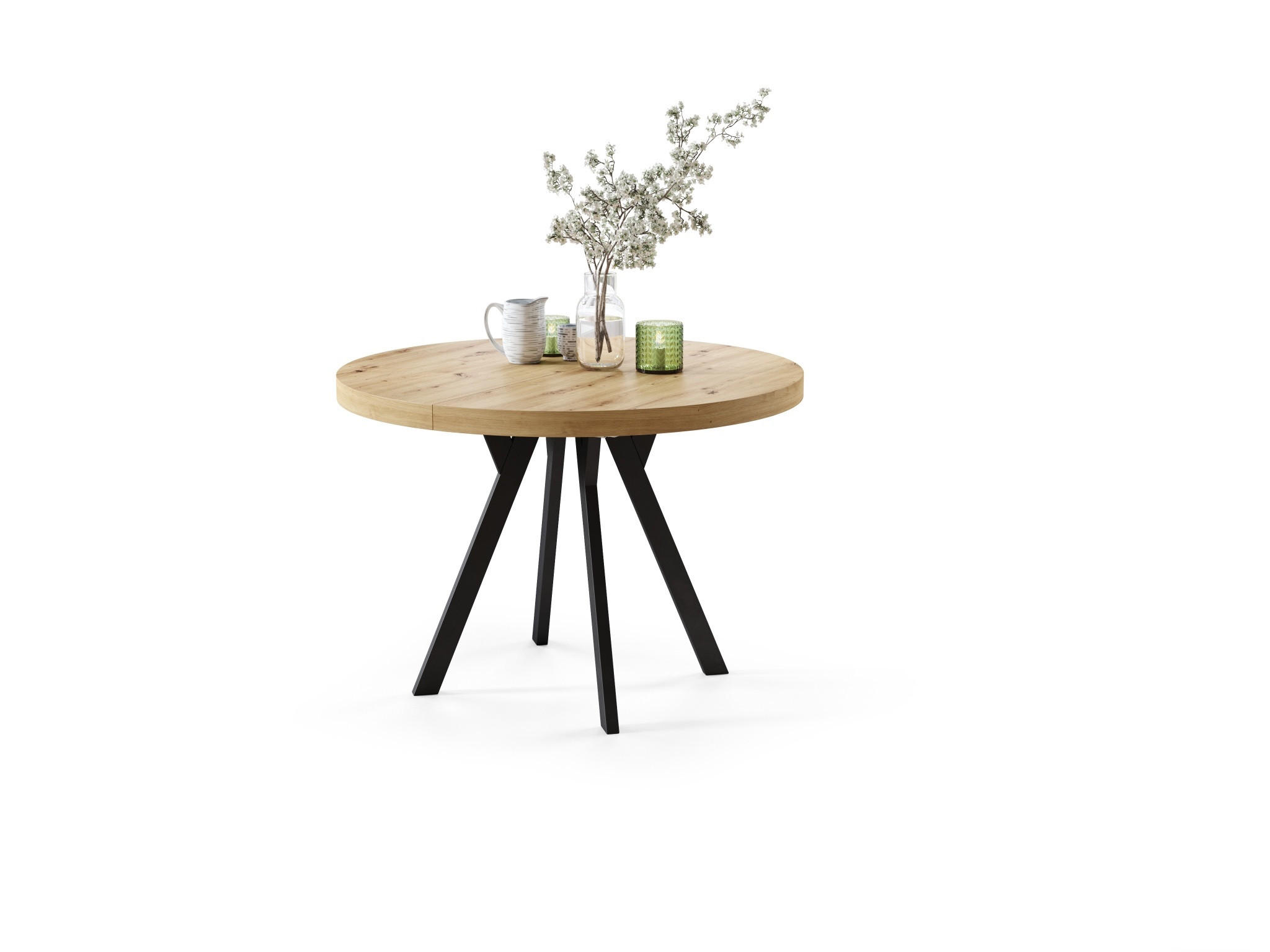 ESSTISCH rund Eiche Artisan - Schwarz matt ausziehbar - Schwarz/Eiche Artisan, Holzwerkstoff (110/110/77cm) - designimpex