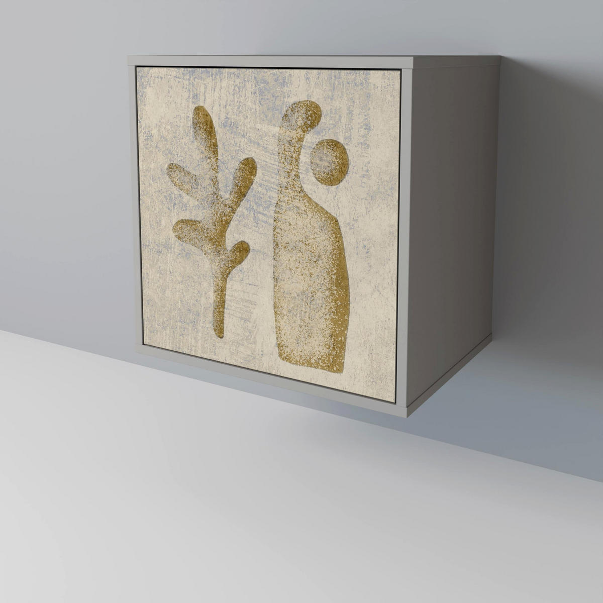 SIDEBOARD SAND SCULPTURES, Grau, 57,5x42x67,5 cm, Schwarze Metall-Rahmenfüße - Multicolor/Schwarz, Holzwerkstoff/Metall (57.5/67.5/42cm) - SpaceRebels