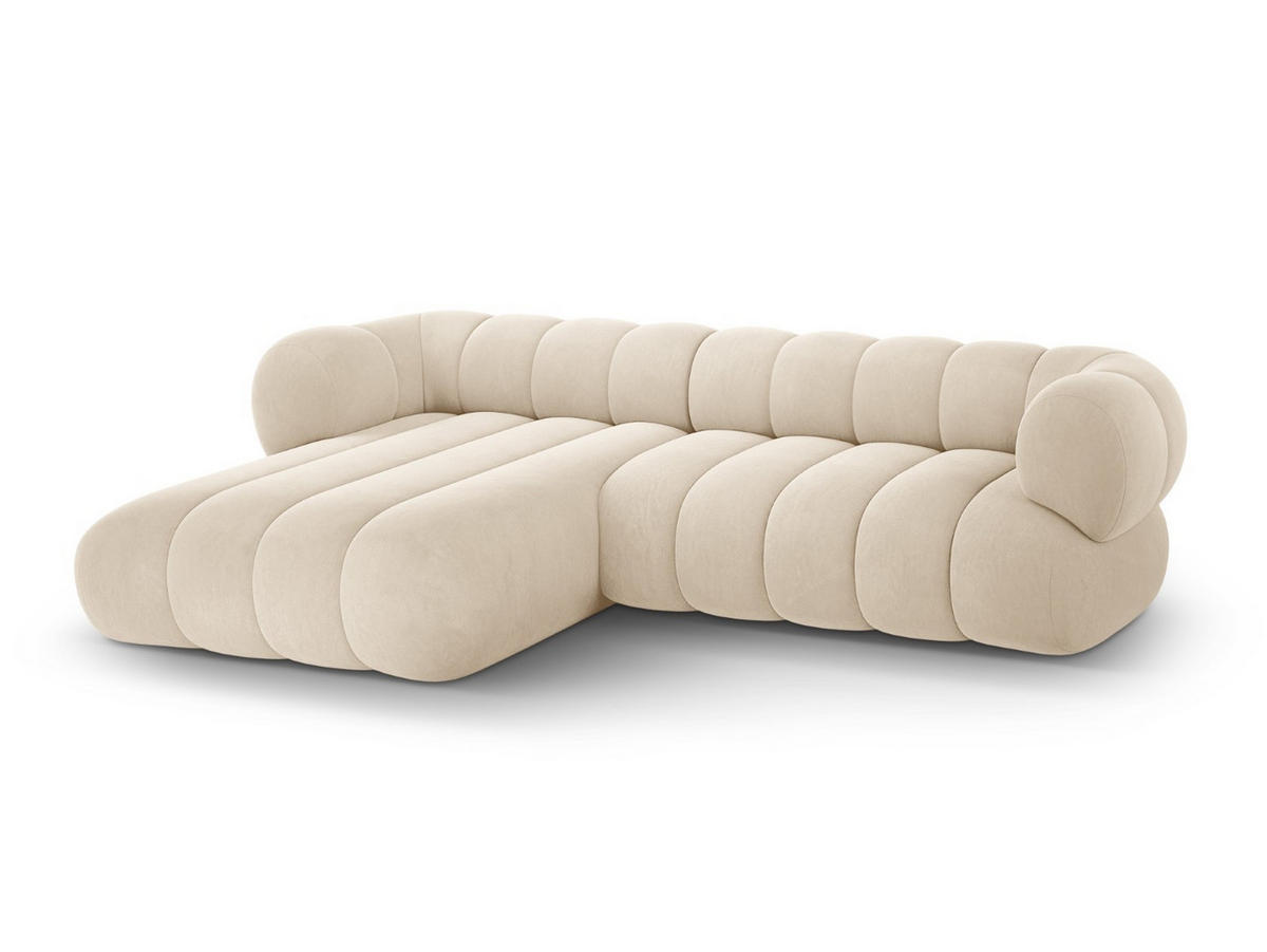 ECKSOFA links Koge aus Samt leichtes beige 5 Sitzplätze - Creme, Textil (165/270cm) - Cosmopolitan Design