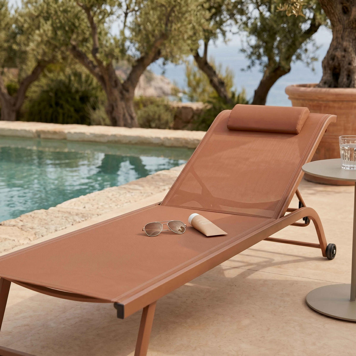 SONNENLIEGE 2-tlg., Terrakotta - Terracotta, Metall (182/69/70cm) - Oviala
