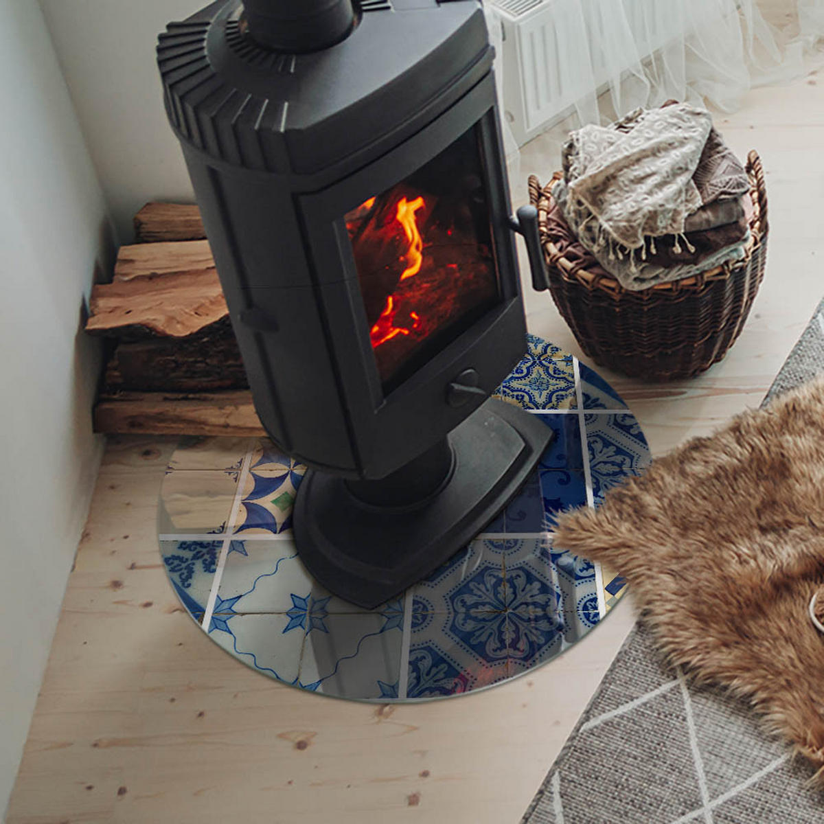 GLASPLATTE für Kamin Ø 60 cm Blau - Blau, Glas (60/60/0.4cm) - ArtPrintCave