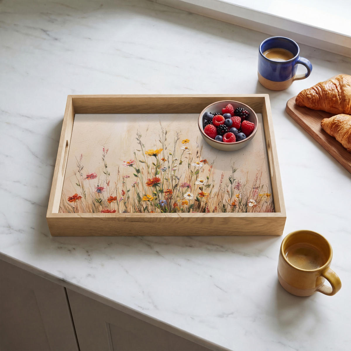 TABLETT - Wildblumen - Pinselstriche - Ruhig - 40x30 cm - Multicolor, Holz (40/5/5cm) - OnlyWow