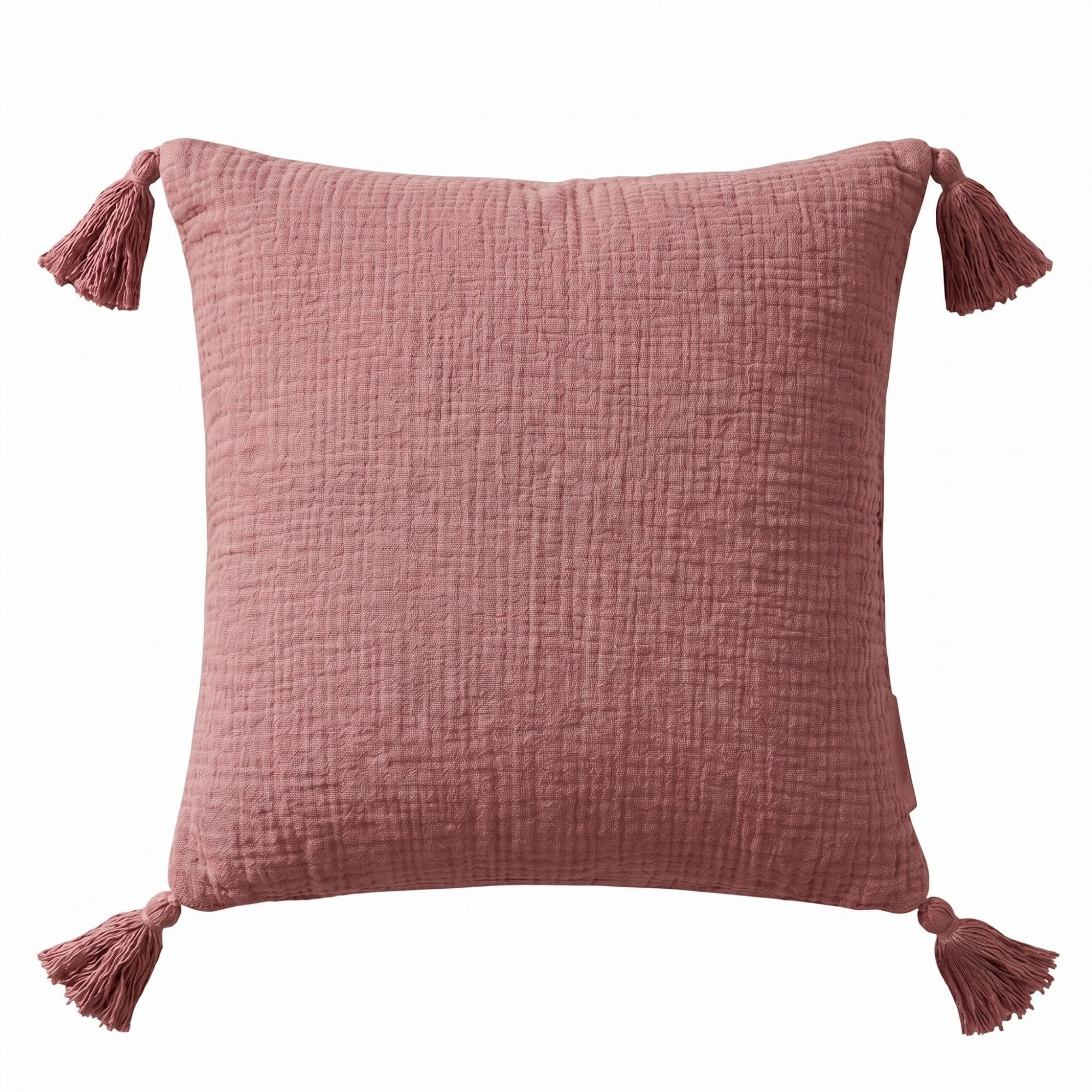DEKOKISSEN Musselin rosa mit Quasten, 45/45 cm - Rosa, Textil (45/45cm) - Homescapes