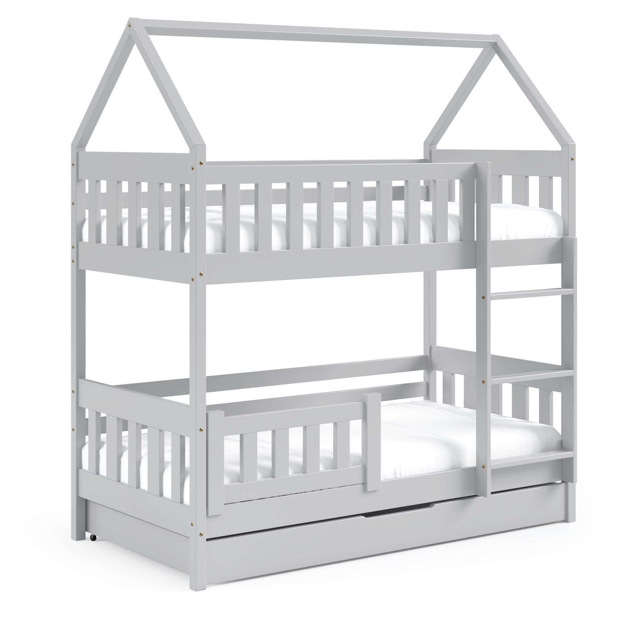ETAGENBETT Holzbett LUMBE, Hausform - Grau, Holz (80/160cm) - KONSIMO®