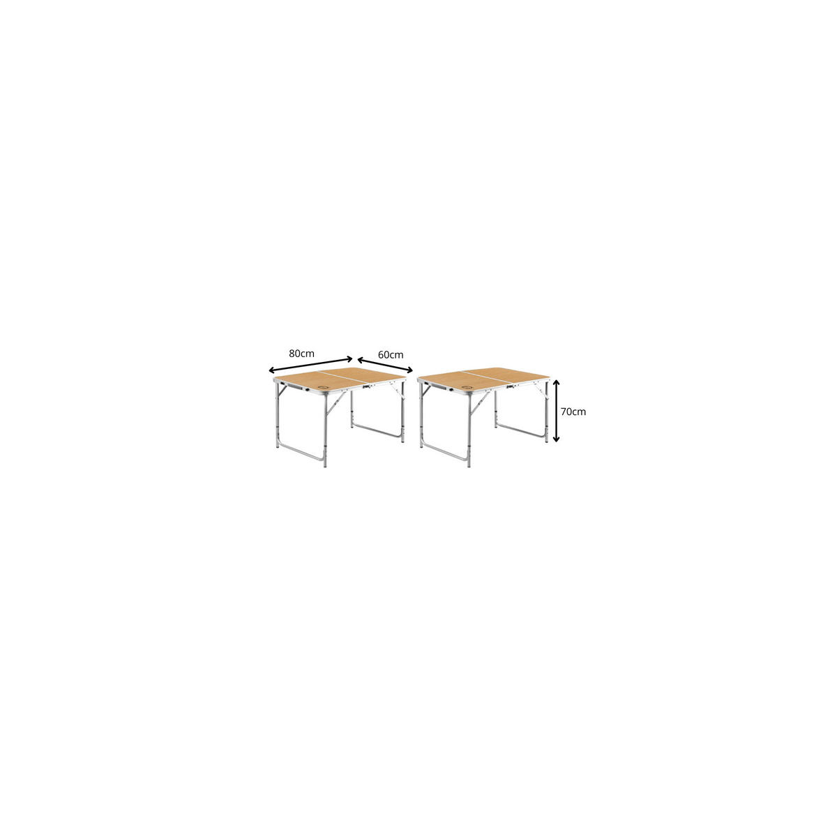 CAMPINGTISCHE faltbar für 4 Personen 2er-Set - Kofferform - 80 x 60 x 70 cm - Braun, Metall (80/60/69cm) - O’Camp