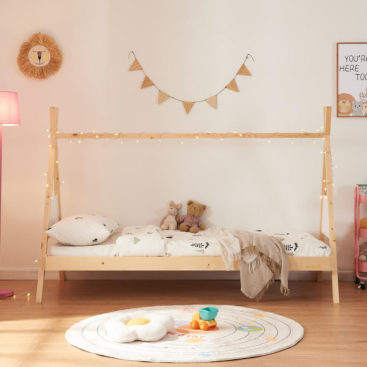 KINDERBETT Siikajoki mit Matratze - Naturfarben, Holz/Textil (90/200cm) - [en.casa]