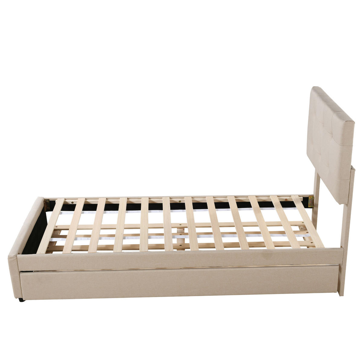 KINDERBETT 90/200 cm DE-01767, in Beige, mit Ausziehbett und verstellbarem Kopfteil - Beige, Metall (90/200cm) - ComfortXL