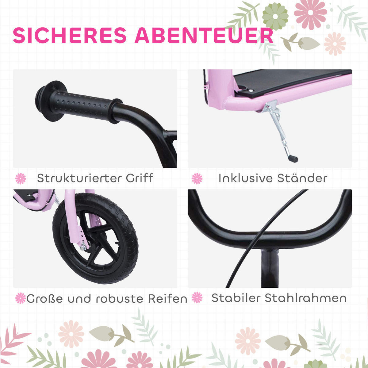 KINDERROLLER, Schwarz/Rosa/Blau/Rot, Stahl+ PVA - Rosa, Metall (120/52/80cm) - HOMCOM