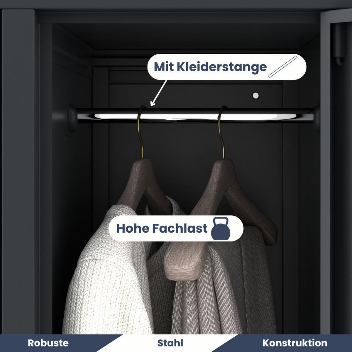 UMKLEIDESCHRANK Spind BERLIN 4 Abteile 172x55,9x45cm Anthrazit - Anthrazit, Metall (55.9/172/45cm) - DELUKE