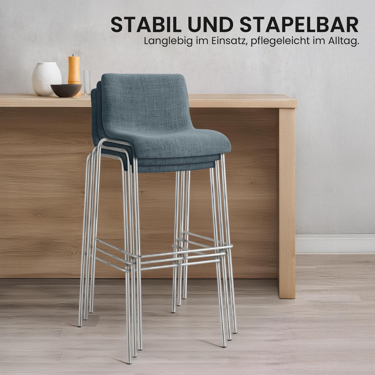 BARHOCKER Stoff Blau - Chromfarben/Blau, Textil/Metall (43/100/48cm) - CLP