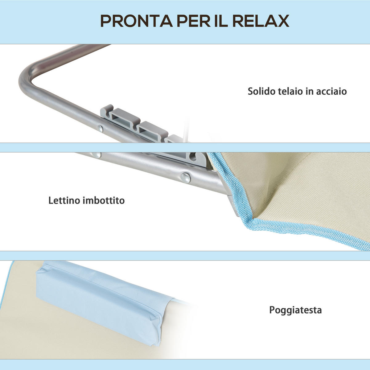 STRANDSTUHL mit verstellbarer Kopfstütze, Klappstuhl, beige-blaue Farbgebung - Beige, Metall (53/45/124cm) - Vallsero