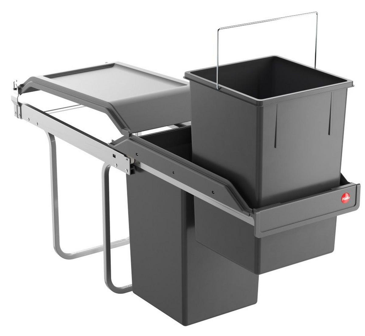 MÜLLEIMER Hailo Tandem Grau Einbau 30-90cm Schrank 2x 15 L Mülltrennung Teilauszug - Grau, Metall (25.2/45.5/50.5cm) - Hailo