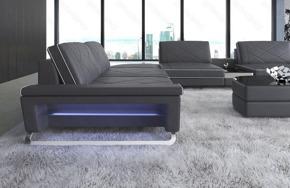 WOHNLANDSCHAFT Bari XXL - Grau, Leder (456/89/329cm) - Sofa Dreams