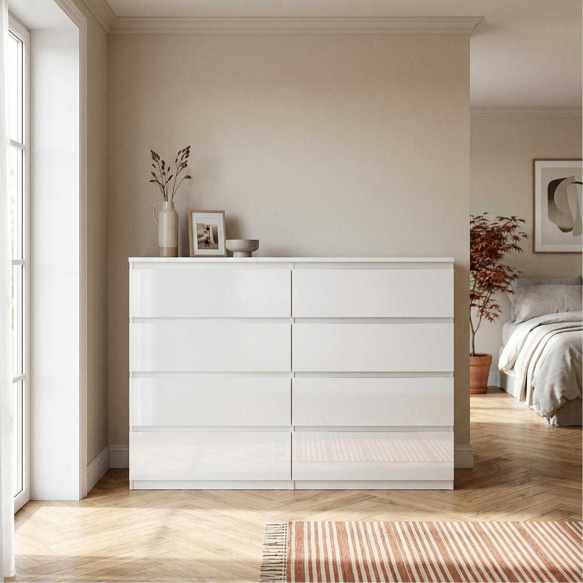 KOMMODE NUDO 138,5/101,5/39cm mit 8 Schubladen Türen Weiß - Weiß Hochglanz/Weiß, Holzwerkstoff (138.5/101.5/39cm) - MASSENO