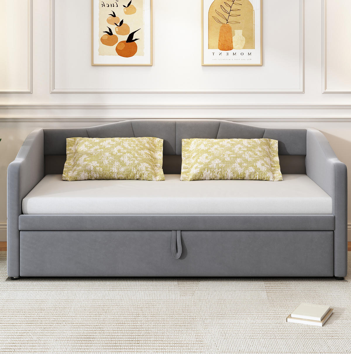 POLSTERBETT Ausziehbares Schlafsofa 90/180 cm grau mit Lattenrosten - Grau, Textil (90/200cm) - OKWISH