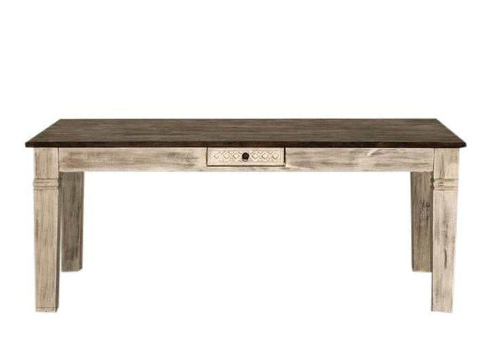 ESSTISCH Mango / Akazie 190x90x76 weiß gewachst CASTLE-ANTIK #109 - Weiß, Holz (190/90/76cm) - Massivmoebel24