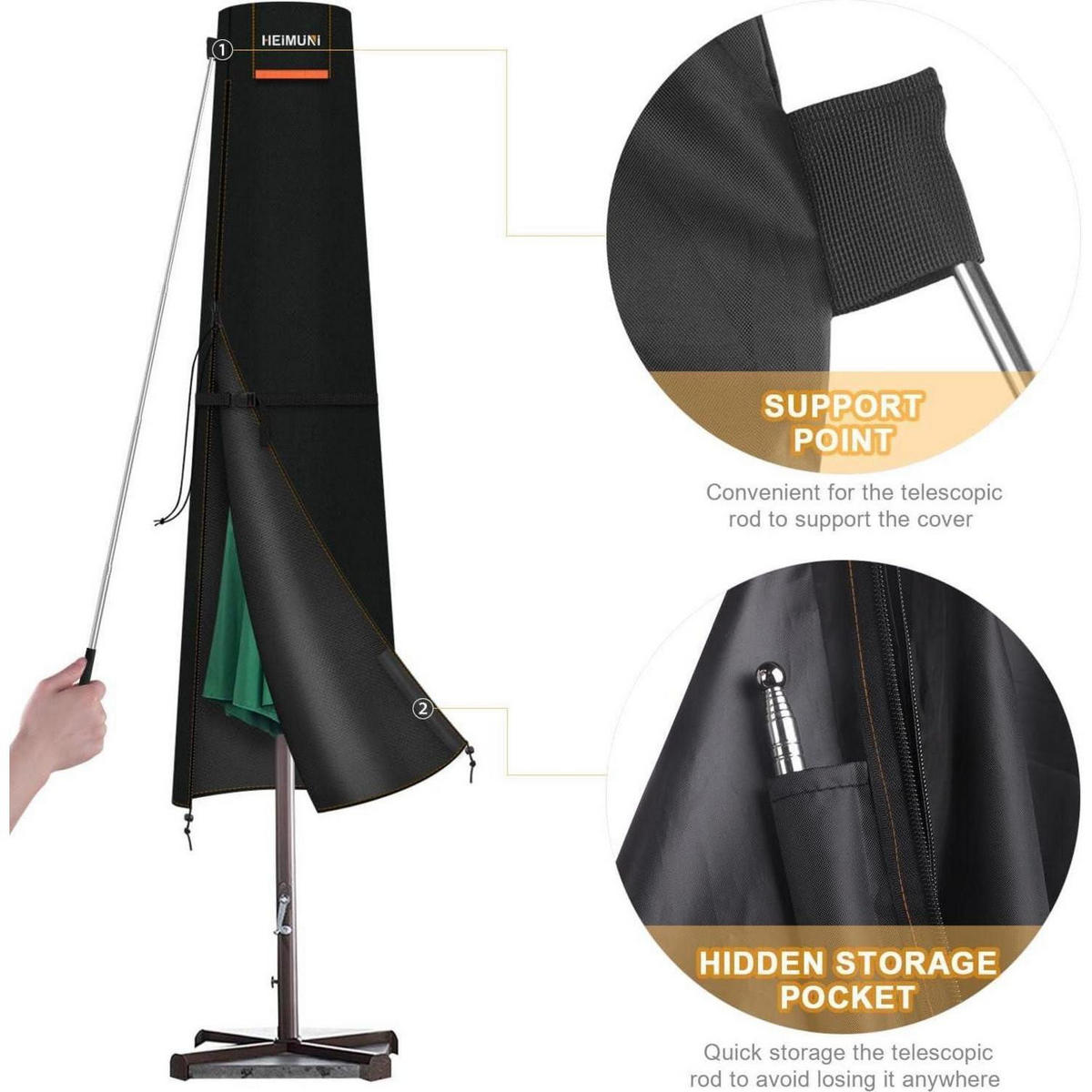 SCHUTZHÜLLE für Ampelschirm 195 cm wetterfest - Schwarz, Textil (50/195/30cm)