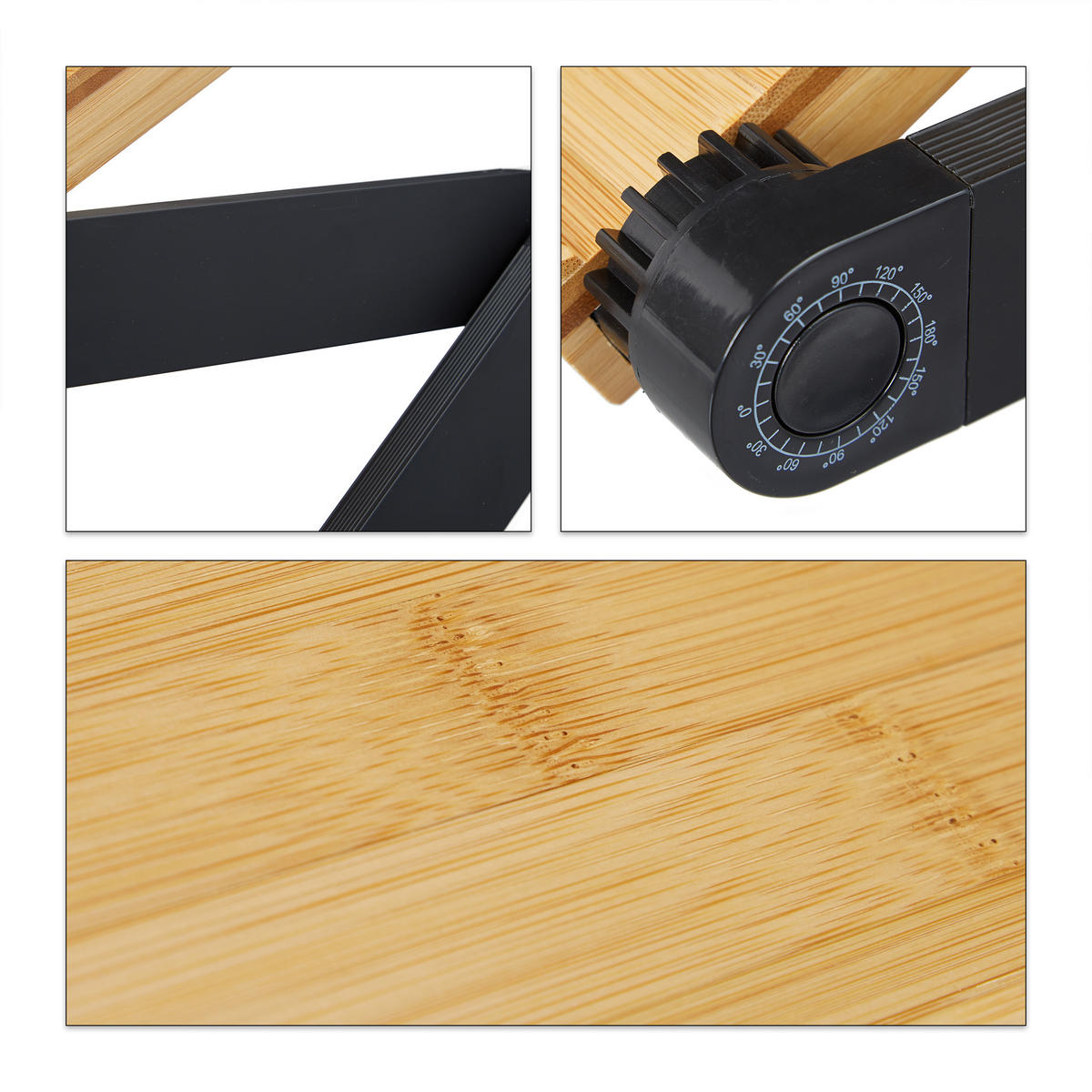 LAPTOPSTÄNDER Natur Schwarz Bambus Aluminium verstellbar - Multicolor, Holz/Kunststoff (26/60/47.5cm) - Relaxdays