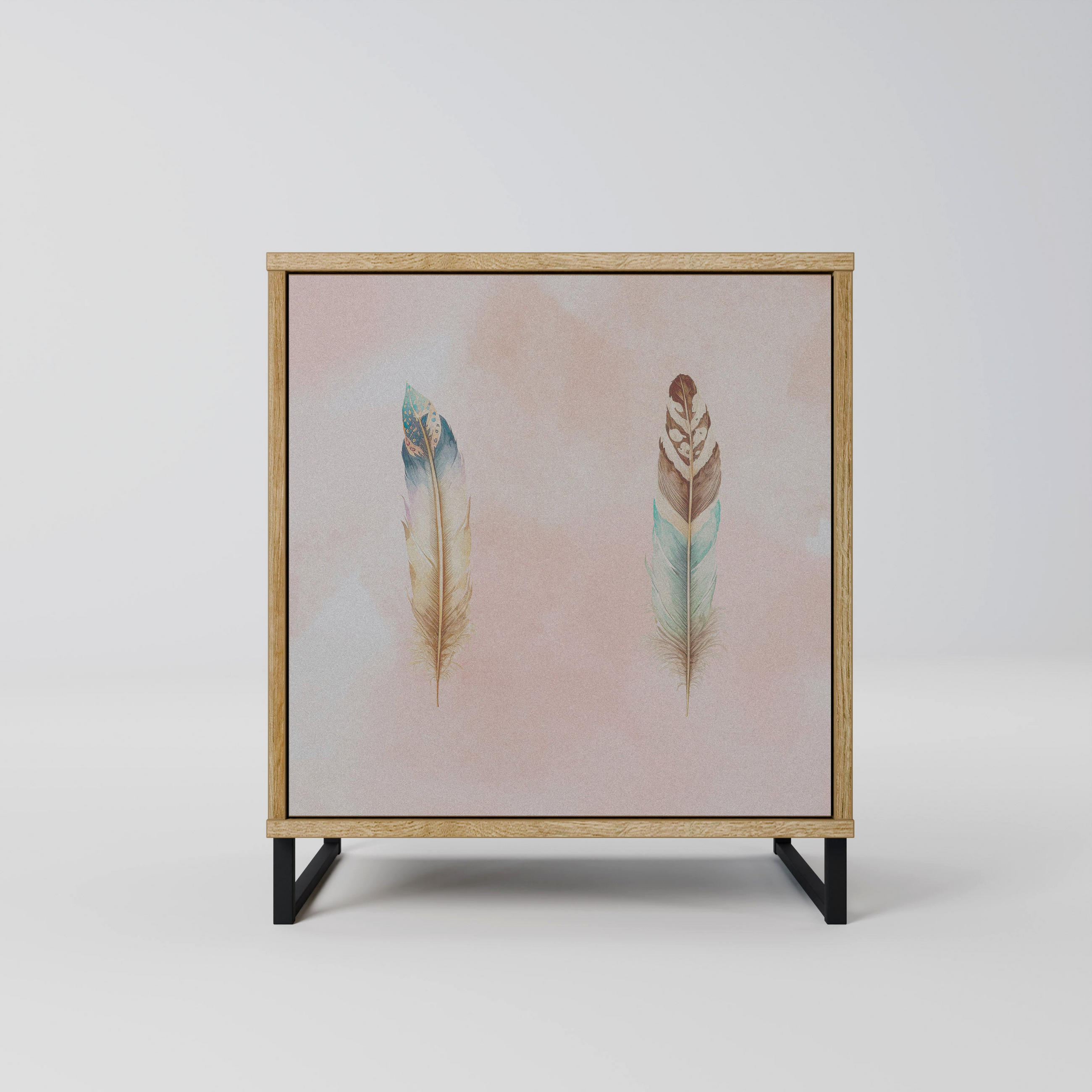 SIDEBOARD THE DELIQUESCE, Eichefarben, 57,5x42x67,5 cm, Schwarze Metall-Rahmenfüße - Eichefarben/Multicolor, Holzwerkstoff/Metall (57.5/67.5/42cm) - SpaceRebels