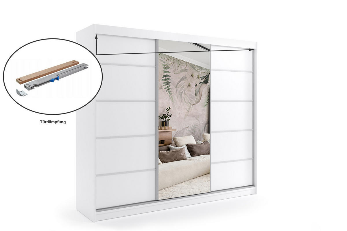 KLEIDERSCHRANK mit Spiegel-Schiebetüren und Aluminium-Leisten - MAKI - 180 cm Weiß - Weiß, Holzwerkstoff (180/216/61cm) - ALTDECOR