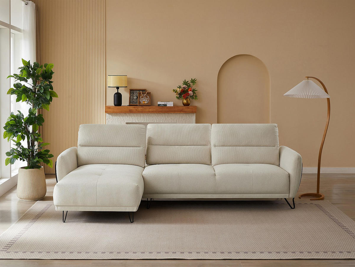 ECKSOFA mit verstellbarer Rückenlehne - Ecke links - Strukturstoff - Beige - DURIMA - Beige, Textil (290/168cm) - Vente-Unique
