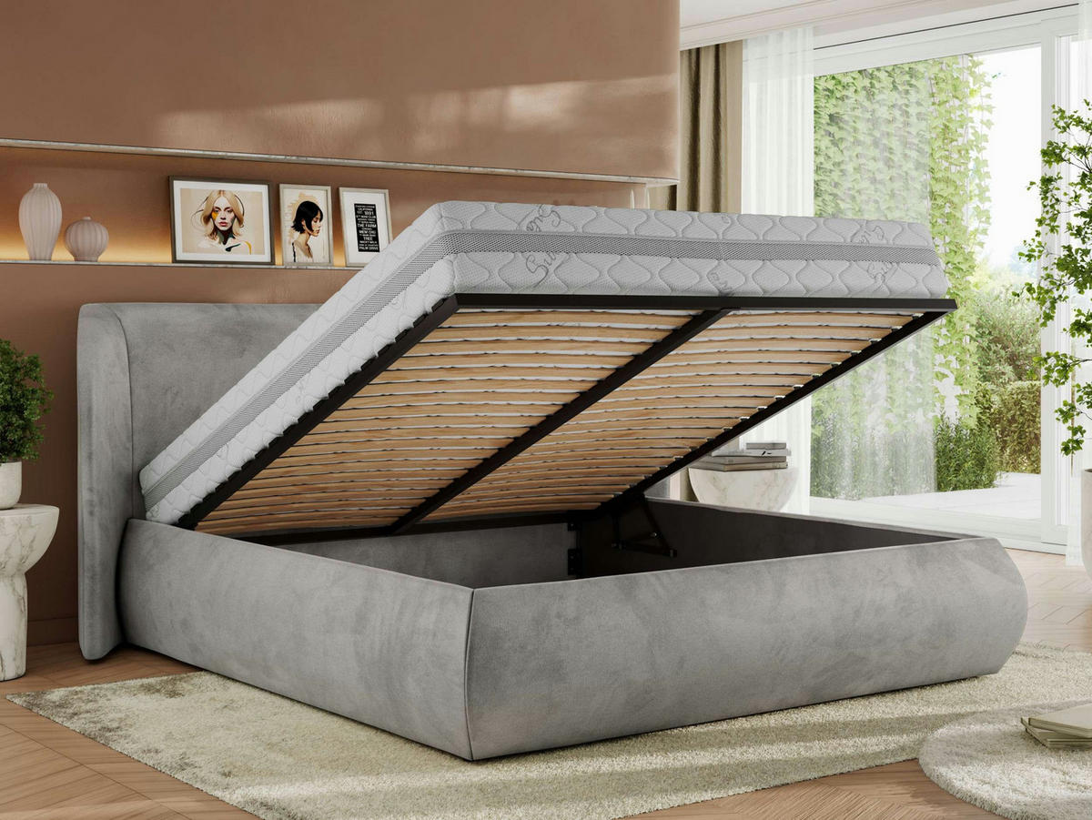 POLSTERBETT CAELA CLASSIC 200/200 - Hellgrau Velvet - Pocket-Matratze - Hellgrau, Textil (200/200cm) - MKS