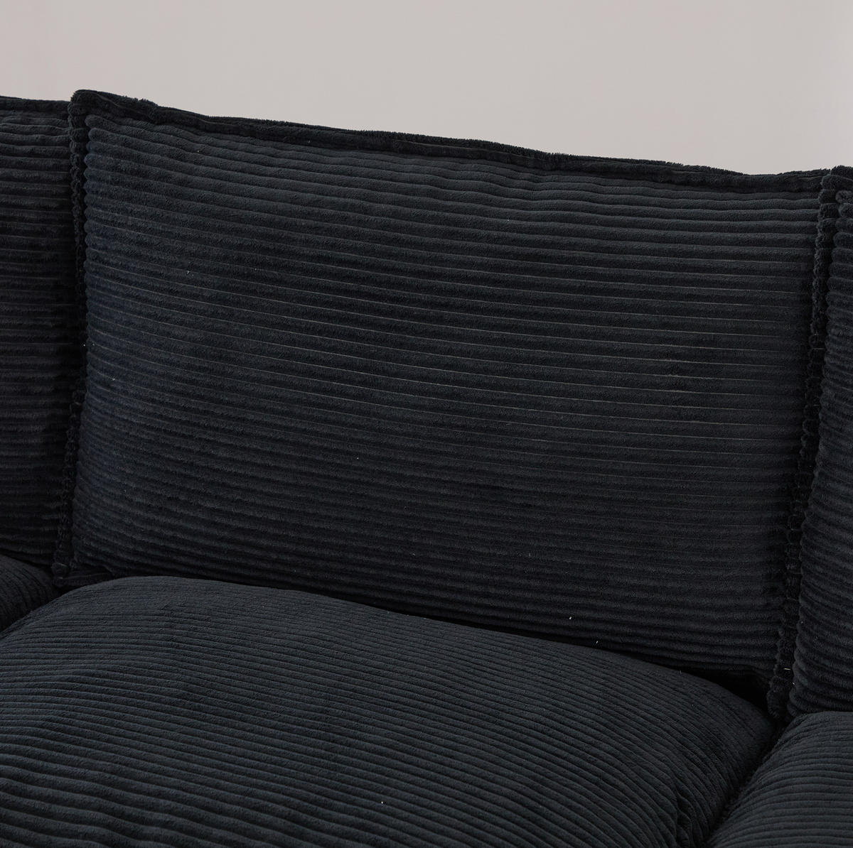 ECKSOFA aus Cord 260x132x84 cm in Schwarz mit Hocker & USB-C - Schwarz, Textil (132/260cm) - Modfu