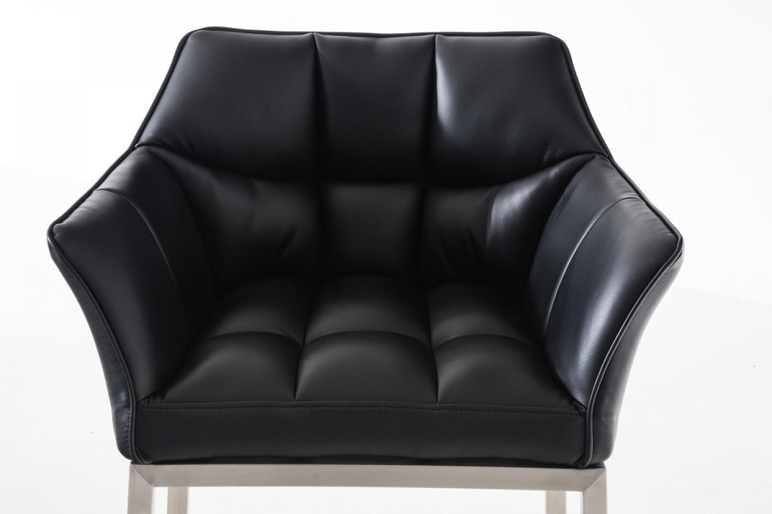 BARHOCKER 2er Set Lederlook schwarz - Edelstahlfarben/Schwarz, Textil/Metall (64/110/48cm) - CLP