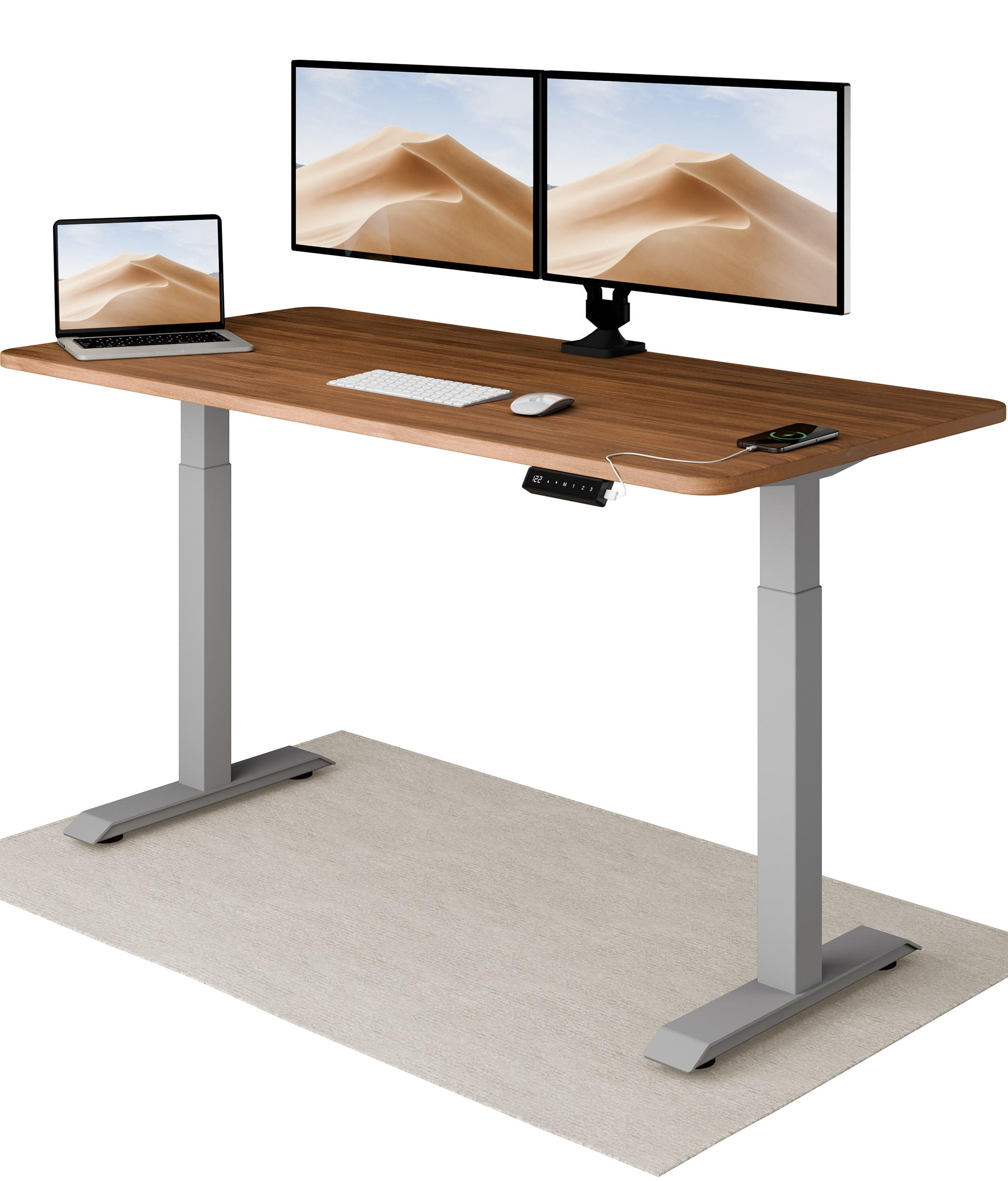 SCHREIBTISCH Elektrisch Höhenverstellbarer HomeOne 160x80cm Grau/Walnuss mit Memory-Funktion, Anti-Kollisions Technologie - Walnussfarben/Grau, Holzwerkstoff (80/160/72cm) - Desktronic