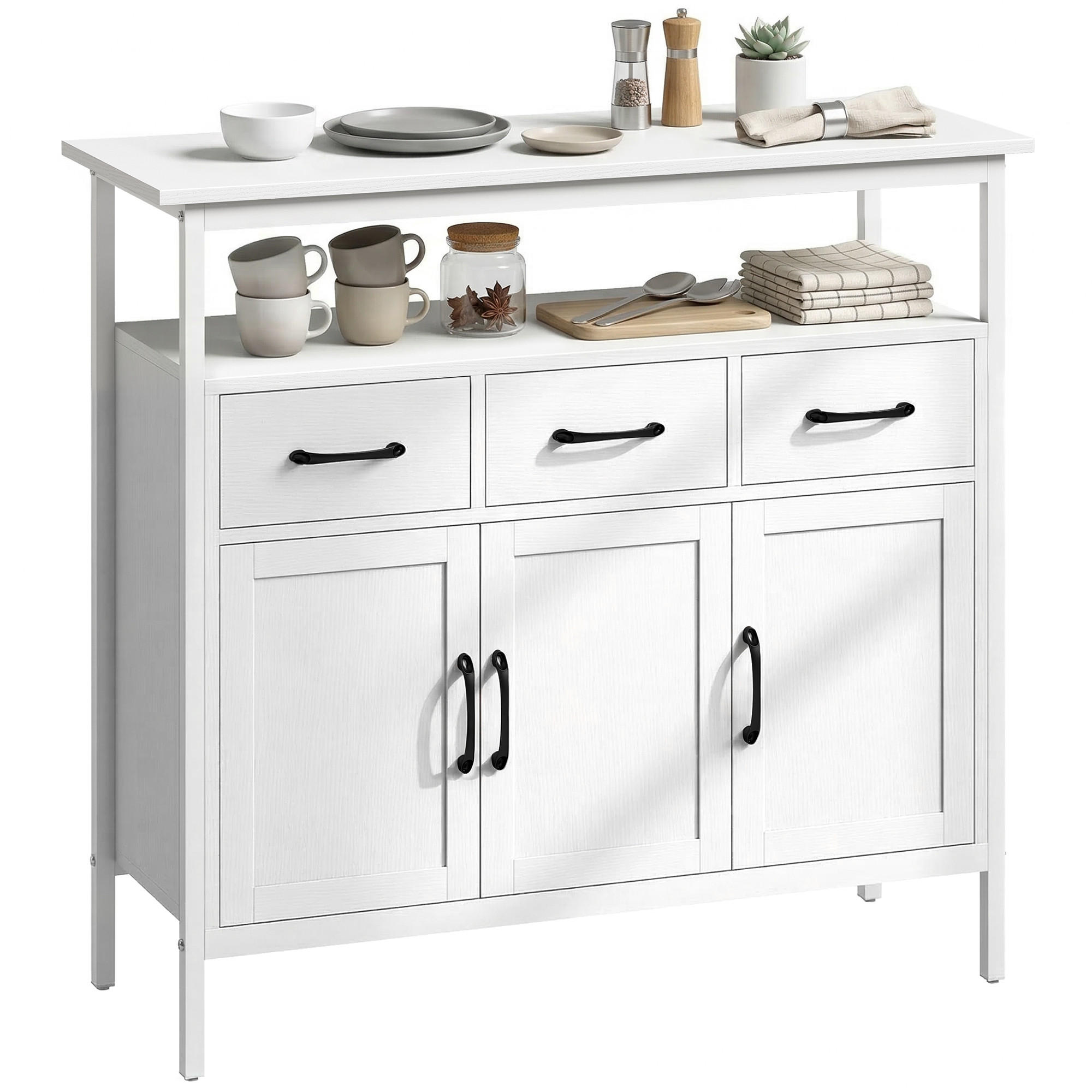 SIDEBOARD Weiß, 3 Schubladen, 3 Türen, 95/35/88 cm - Weiß, Holz (95/88/35cm) - PANGIVO