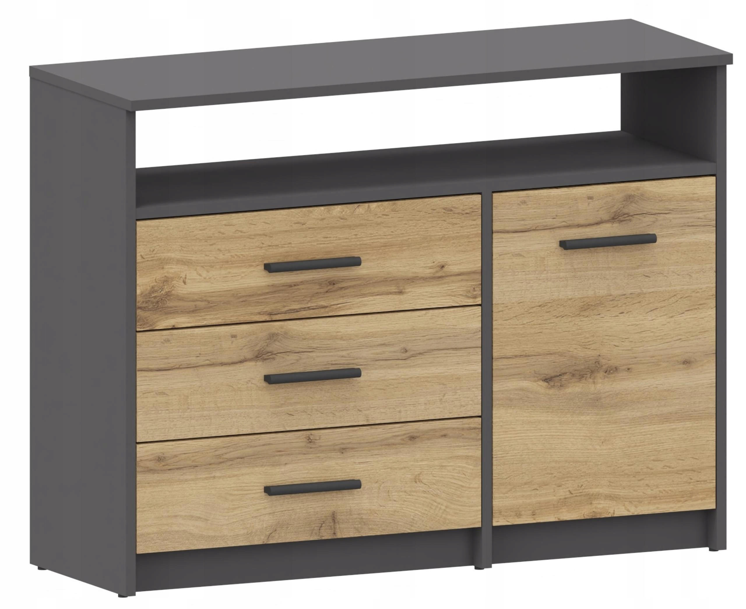 KOMMODE Bodo 1D3SO Anthrazit-Wotan Eiche 98/35/75 cm - Anthrazit/Eiche Wotan, Holzwerkstoff (98/75/35cm) - Matkam Möbel